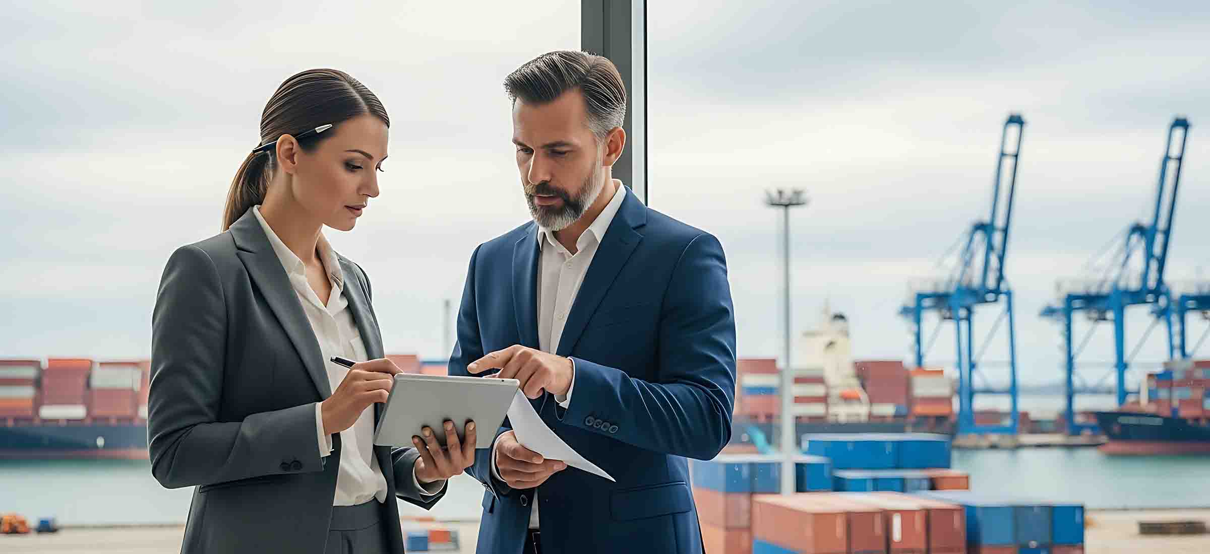 Logistics Banner Business Man and Woman
