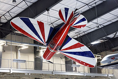 Culver Dart plane suspended from Lone Star Flight Museum ceiling